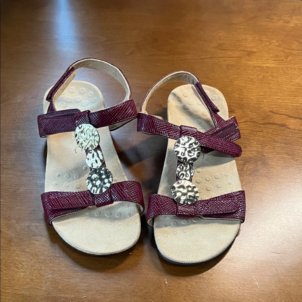 Vionic Maroon Sandals with Gold Details